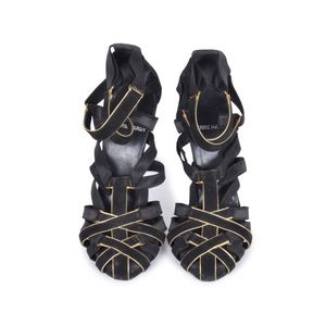 Pierre Hardy NWT Black/Gold Cage Strappy Slip-on 4.5”Stiletto Heel - Size: 10.5